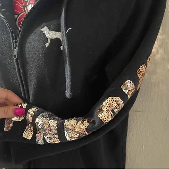 Pink Victorias Secret Zip Up Hooded Sweater with Silver Embellishments - Picture 3 of 5